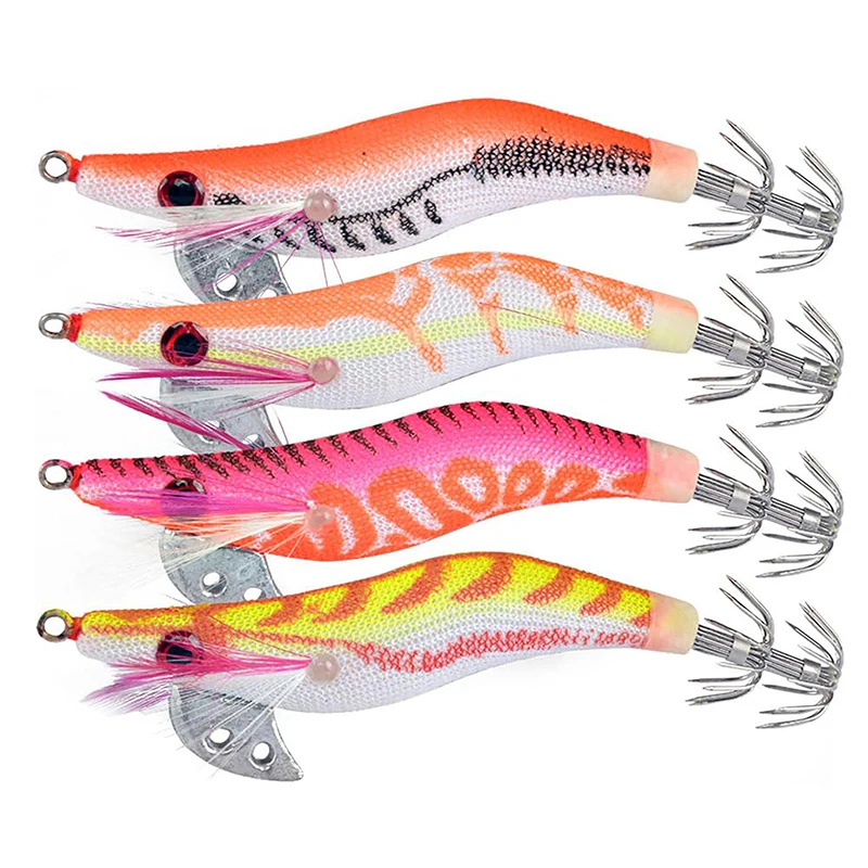 Luya Bait 9 Color 2.0# Luminous Wooden Shrimp 8Cm/8G Squid Hook Bait Knife Back Shrimp Squid Needle