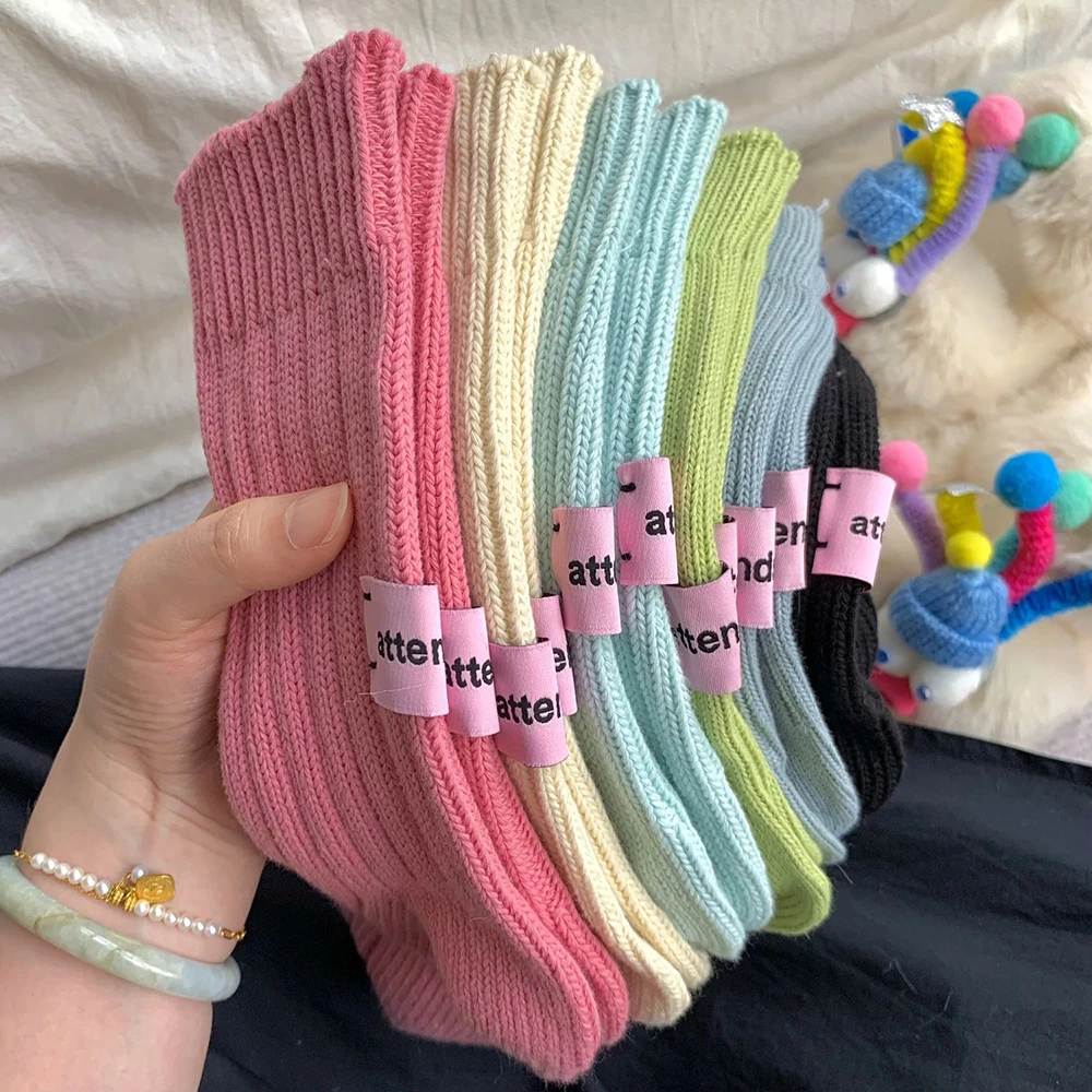 Thick Thread Knitted Middle Tube Socks For Men Women 2023 Autumn Winter Cotton Simple Needle Socks Casual Soft Stacked ocks