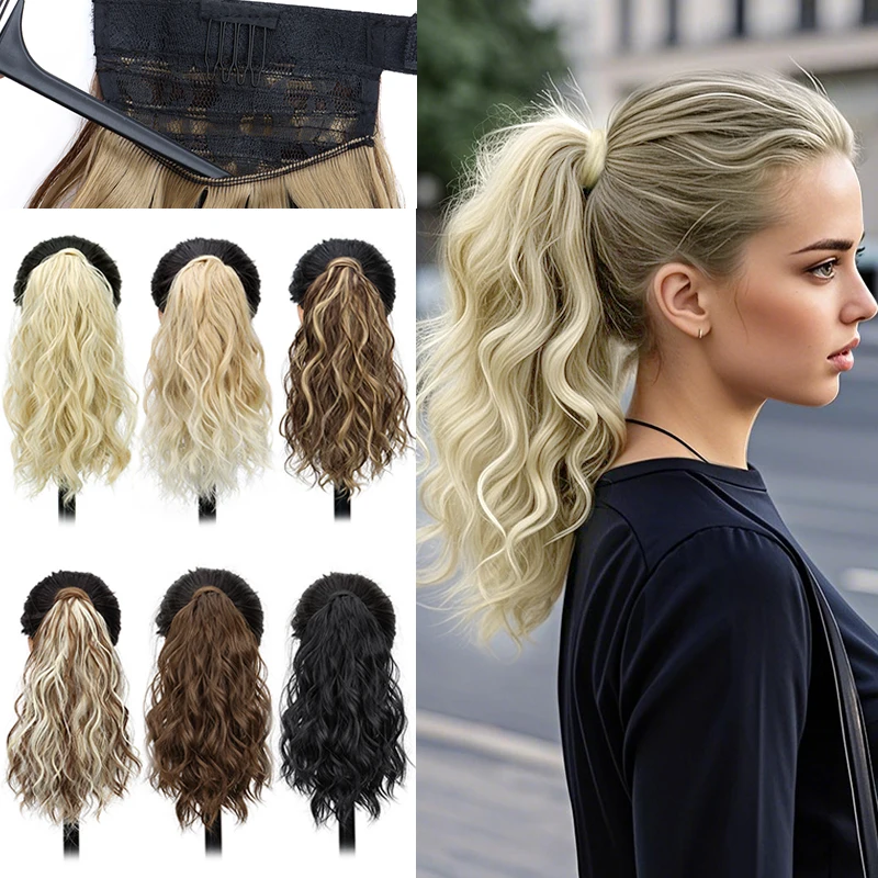 

Synthetic Wig with Curly PonytailShort Water Ripple Fake PonytailHair ExtensionInvisible Mesh Pocket Design,Hairpieces Suitable