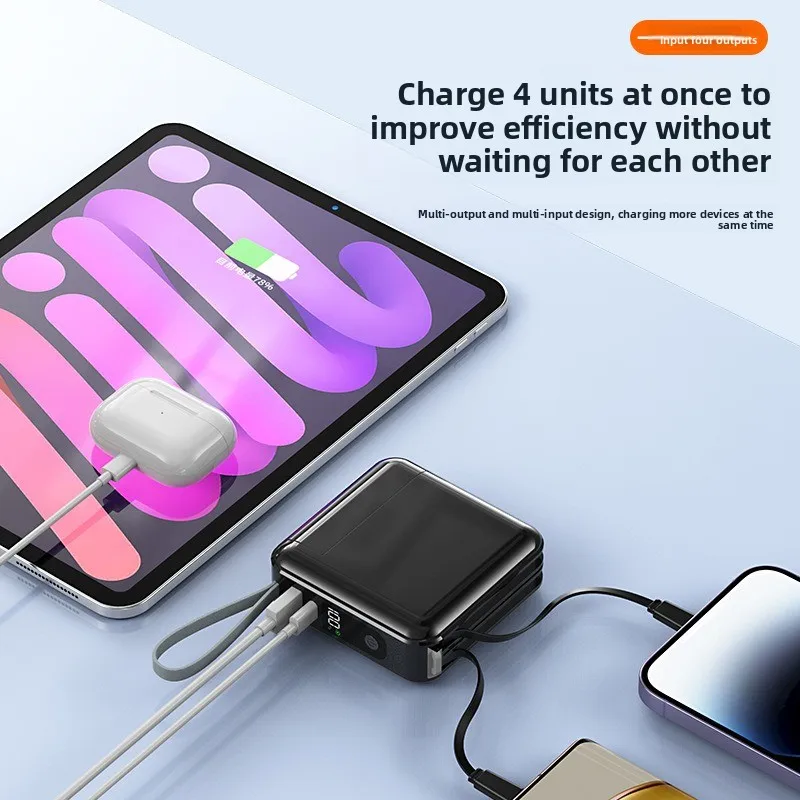 

10000mAh Power Bank Built in Cable with AC Plug Wall Charger External Battery for IPhone Xiaomi Huawei Samsung High quality
