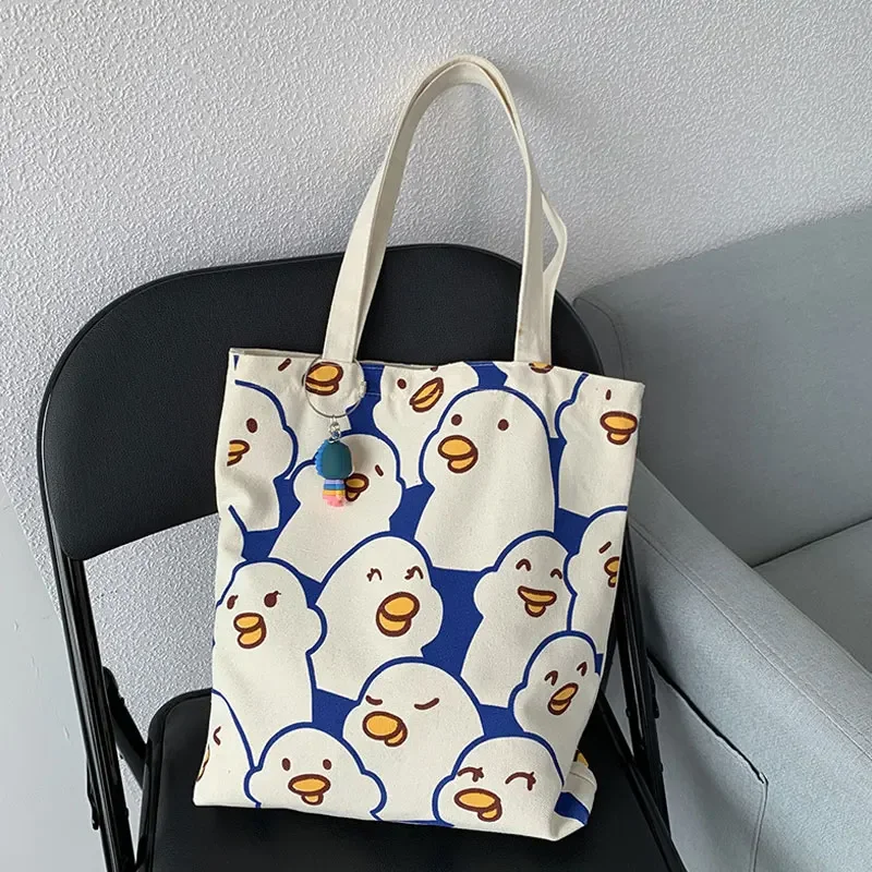 Youda Fashion Canvas Tote Bag Purses Handbags for Women Shopper Cute Designer Schoolbags Japanese Ducks Print Eco Shoulder Bags