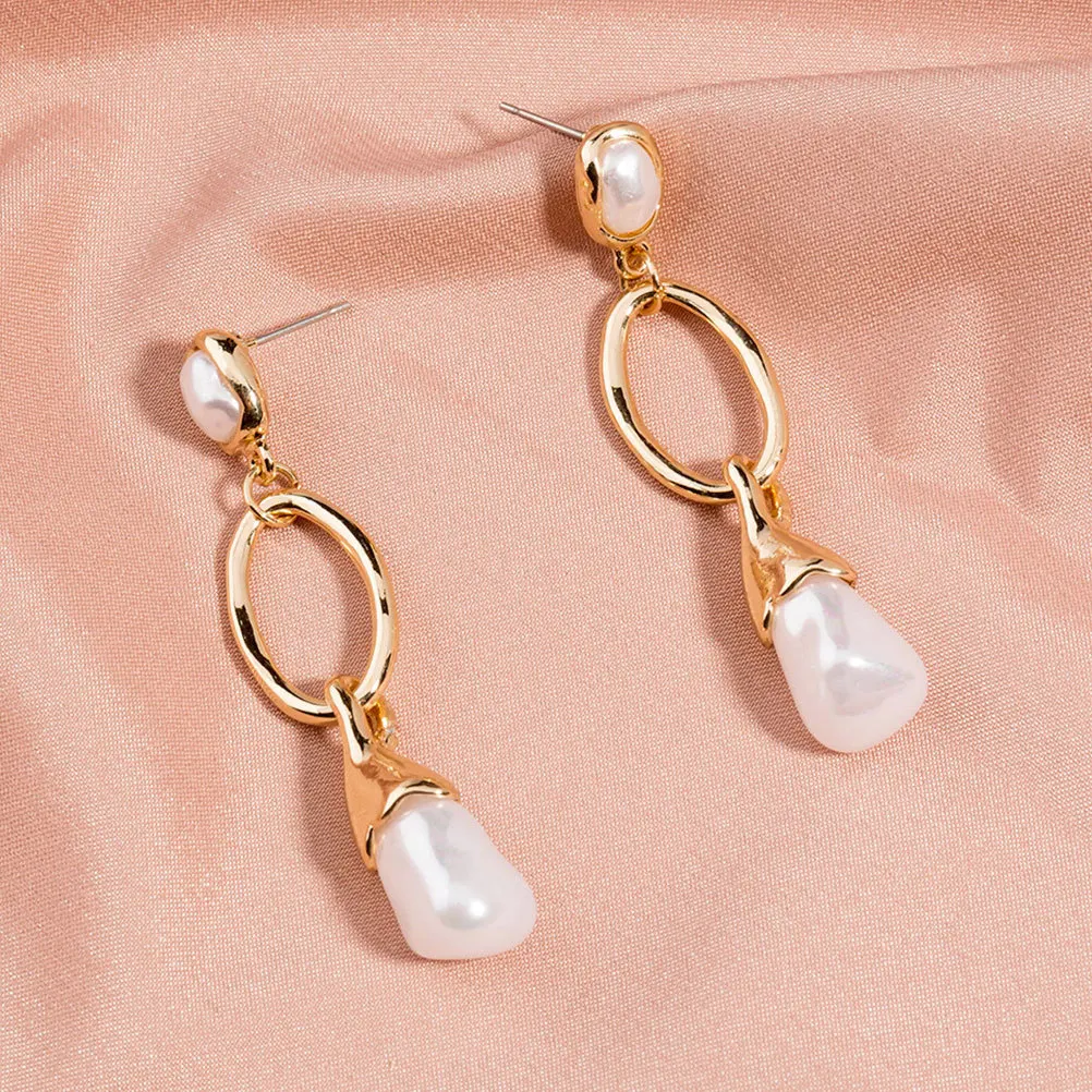 1 زوج أقراط اللؤلؤ الرجعية الحجر الطبيعي طويل هامش الأذن المعدنية مجوهرات للعمل اليومي حفلة الذكرى أزياء المرأة الأذن