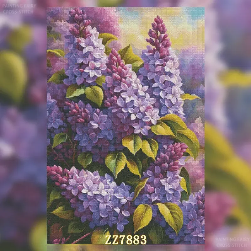 [ZZ7883-Lilac] Stamped Cross Stitch Kit 11CT 14CT 16CT 18CT Pre Printed Canvas Cotton Threads DIY Embroidery for Home Wall Decor