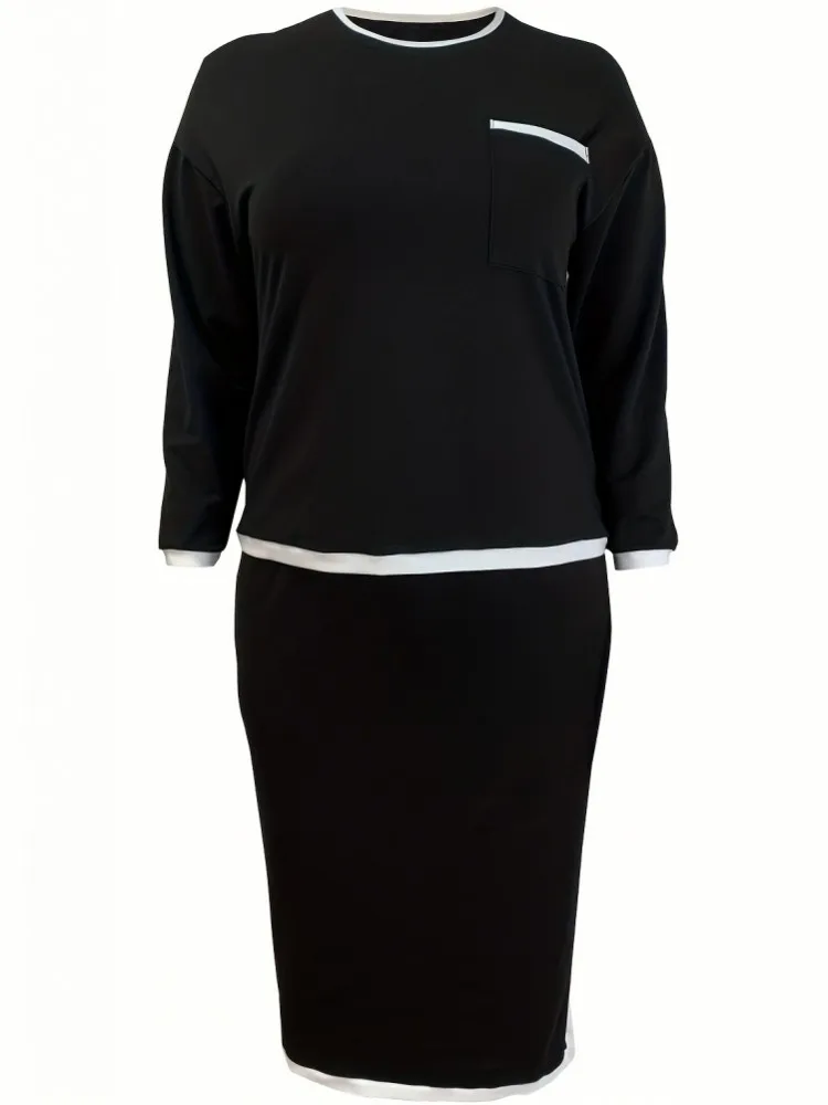 2 pièces ensembles XL-5XL grande taille Robe élégante 2025 automne hiver femmes bureau dame décontracté à manches longues Robe de pansement Robe surdimensionnée