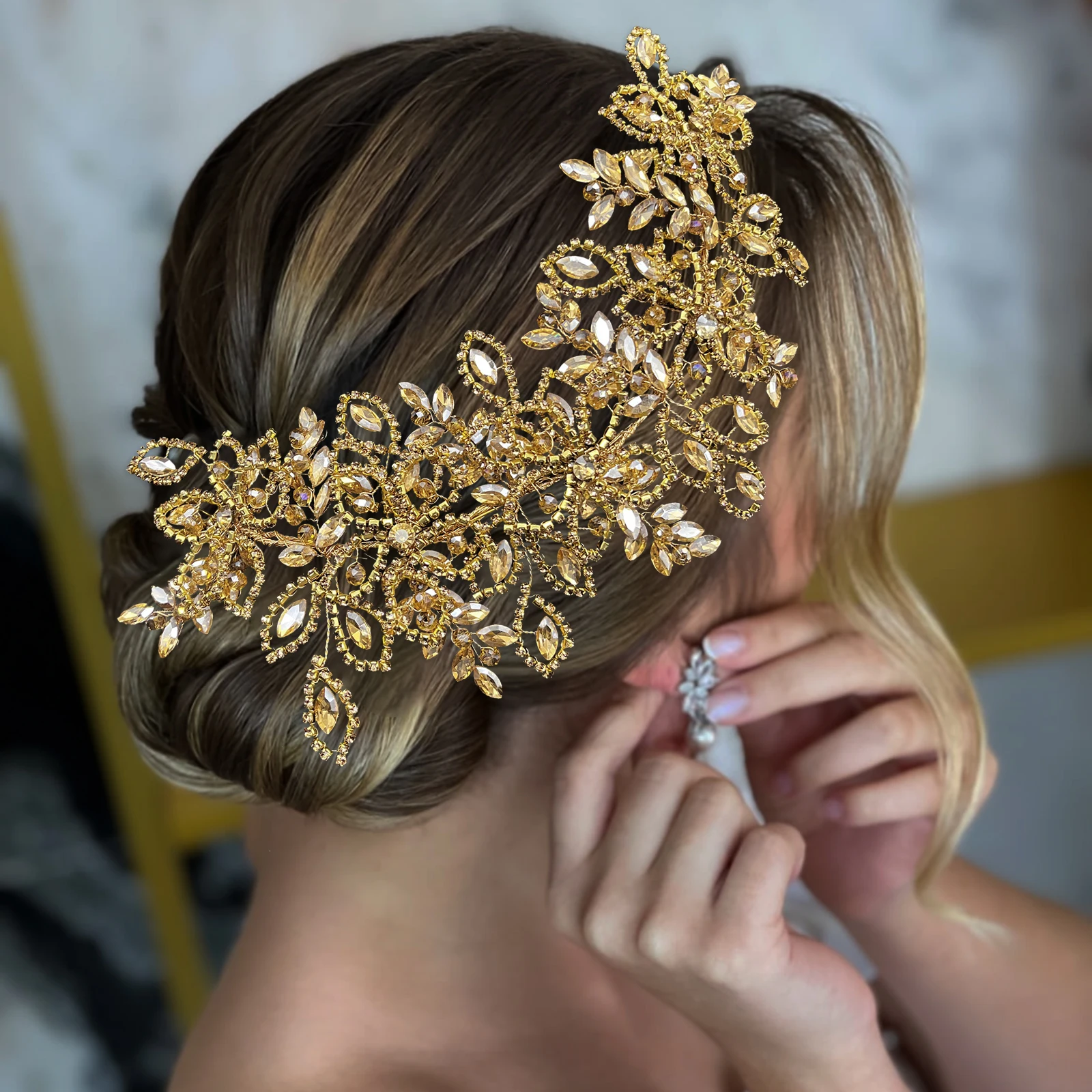 

DZ087 Champagne Crystal Bridal Headwear Rhinestone Wedding Hair Accessories Crystal Prom Headpiece Women Tiara Party Headband