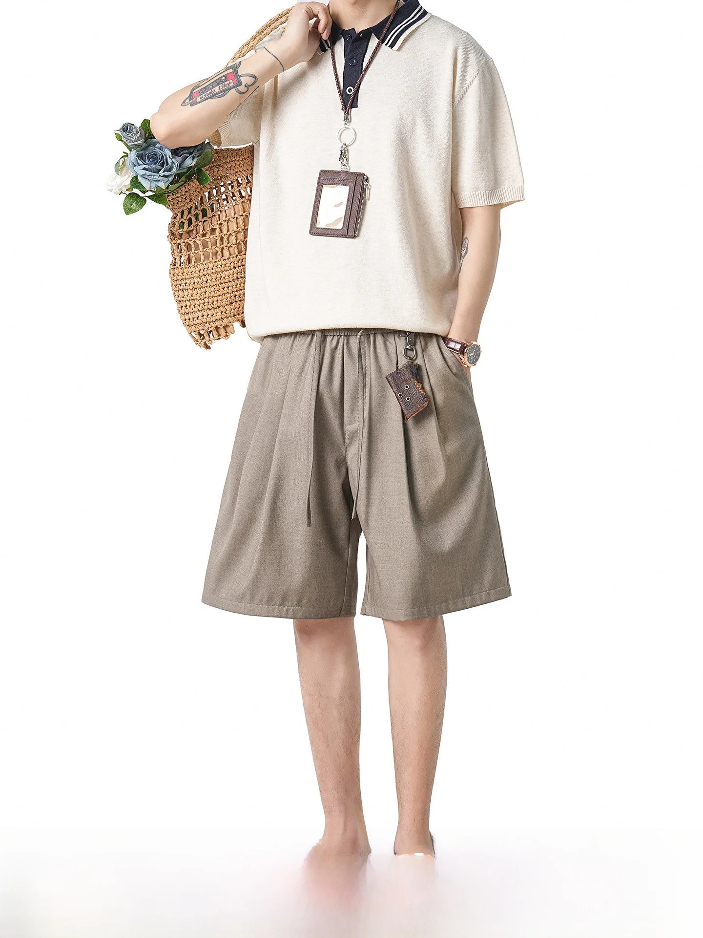 

Dream Made Casual Loose Folded 3D Leisure Shorts Men's Summer Straight Leg Five-Point Pants Comfortable Breathable Polyester