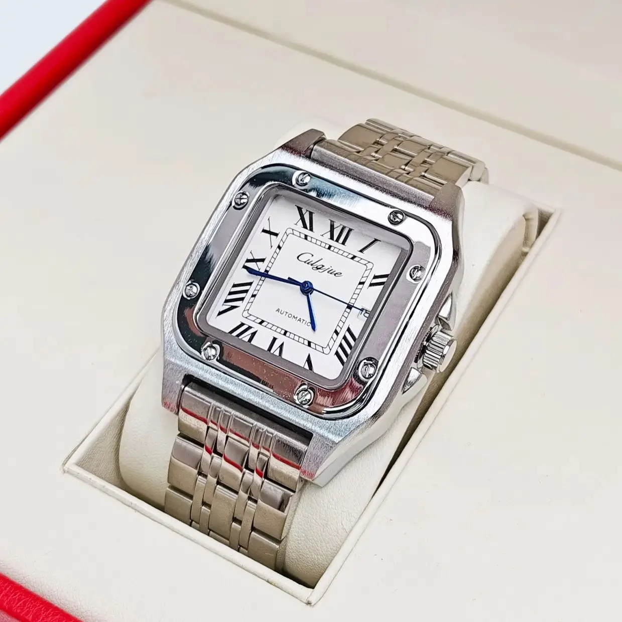 

Luxurious Business Men's Watch, Fully Automatic Mechanical Watch, Skeleton Design, Waterproof, Calendar, Stainless Steel Band, High Aesthetic Value, Light Luxury, Fashionable, Casual, Stylish, Square Watch for Men, European and American Style, Fully Autom