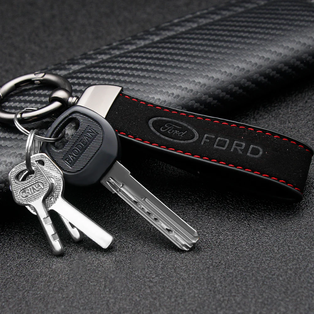 Suede Car Logo Keychain Zinc Alloy Key Ring Accessories For Ford Ranger S-Max Focus Galaxy Mondeo Transit Tourneo Custom Ranger