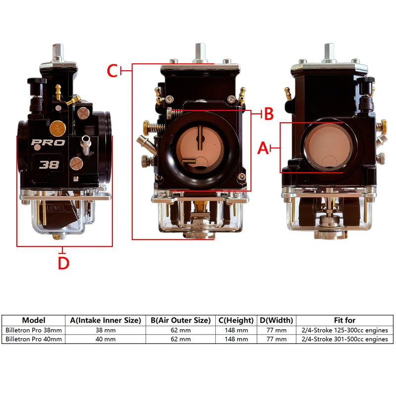 Lectron Billetron Pro Series Carburetor 38 40mm CNC Racing Carburetor For 2/4-Stroke 125-500cc Engine YZ KTM RM KX Motorcycle
