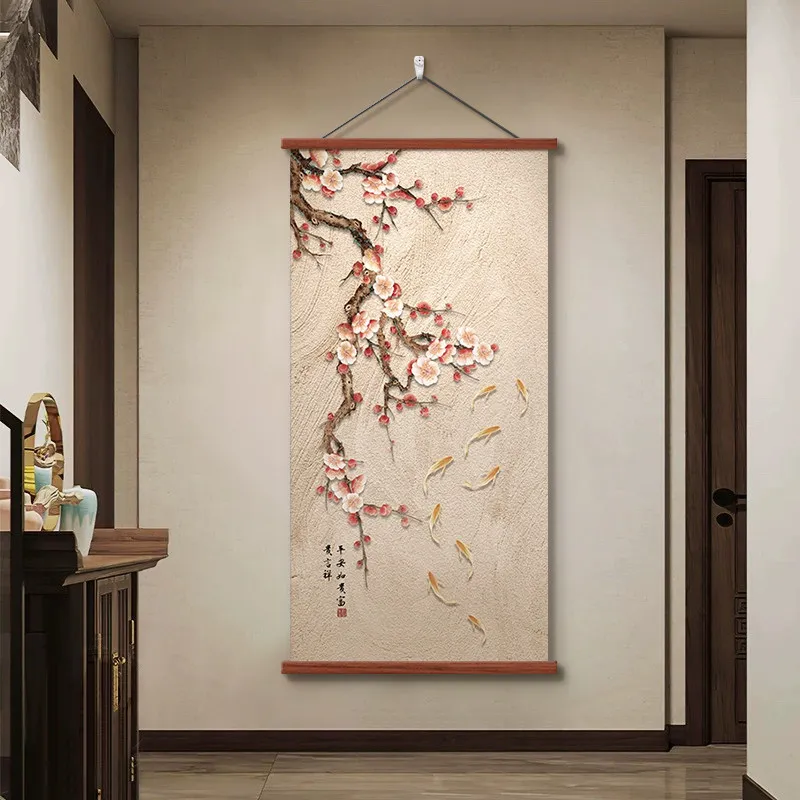 

Aesthetic Room Decor, Nine Fish Painting Chinese Style Wall Art Scroll Wealth & Luck Symbol Scroll for Entryway Home Decoration​