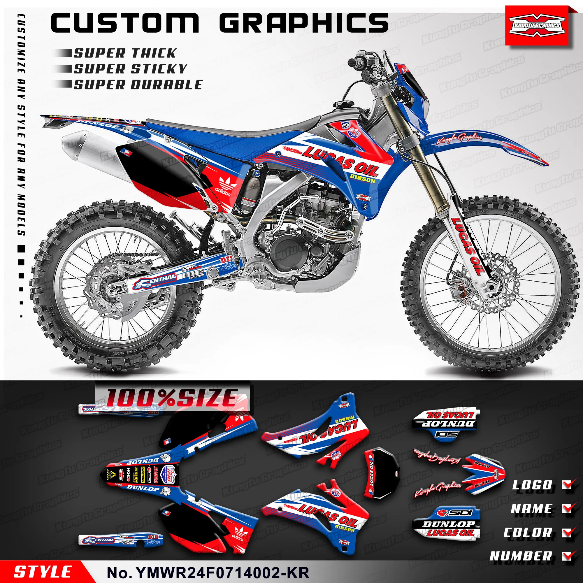 

KUNGFU GRAPHICS MX Stickers Decal Kit for Yamaha WR 250F 450F WR250F WR450F 2007 2008 2009 2010 2011 2012 2013 2014, Red Blue