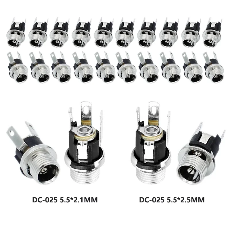 

10/50/200PCS 5.5x2.1mm 5.5x2.5mm DC Socket With Nut DC-025 DC Power Jack Socket Female Panel Mount Connector DC025