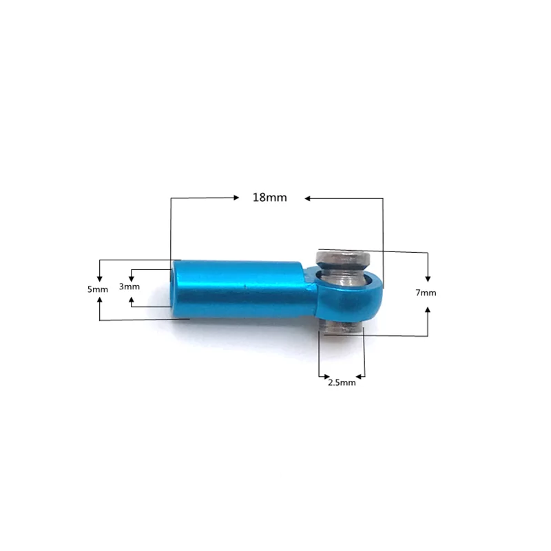 Rosca positiva de Metal para piezas de coche teledirigido, 2 piezas de longitud, 18mm, agujero de 2,5mm, espesor de 7mm, varilla de amarre, hebilla de extremo de bola