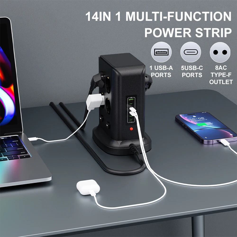 3000W 2/3M Extension Cable Family Outdoor Outlets Power Strip EU plug PD AC QC3.0 USB Fast Charger Adapter Universal