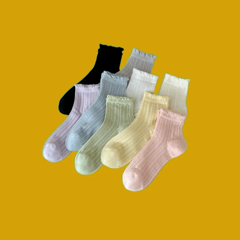 

3/6 Pairs Summer Thin Hollow Mesh Socks Women's Solid Color Mid-tube Socks College Style Boneless Lace Socks