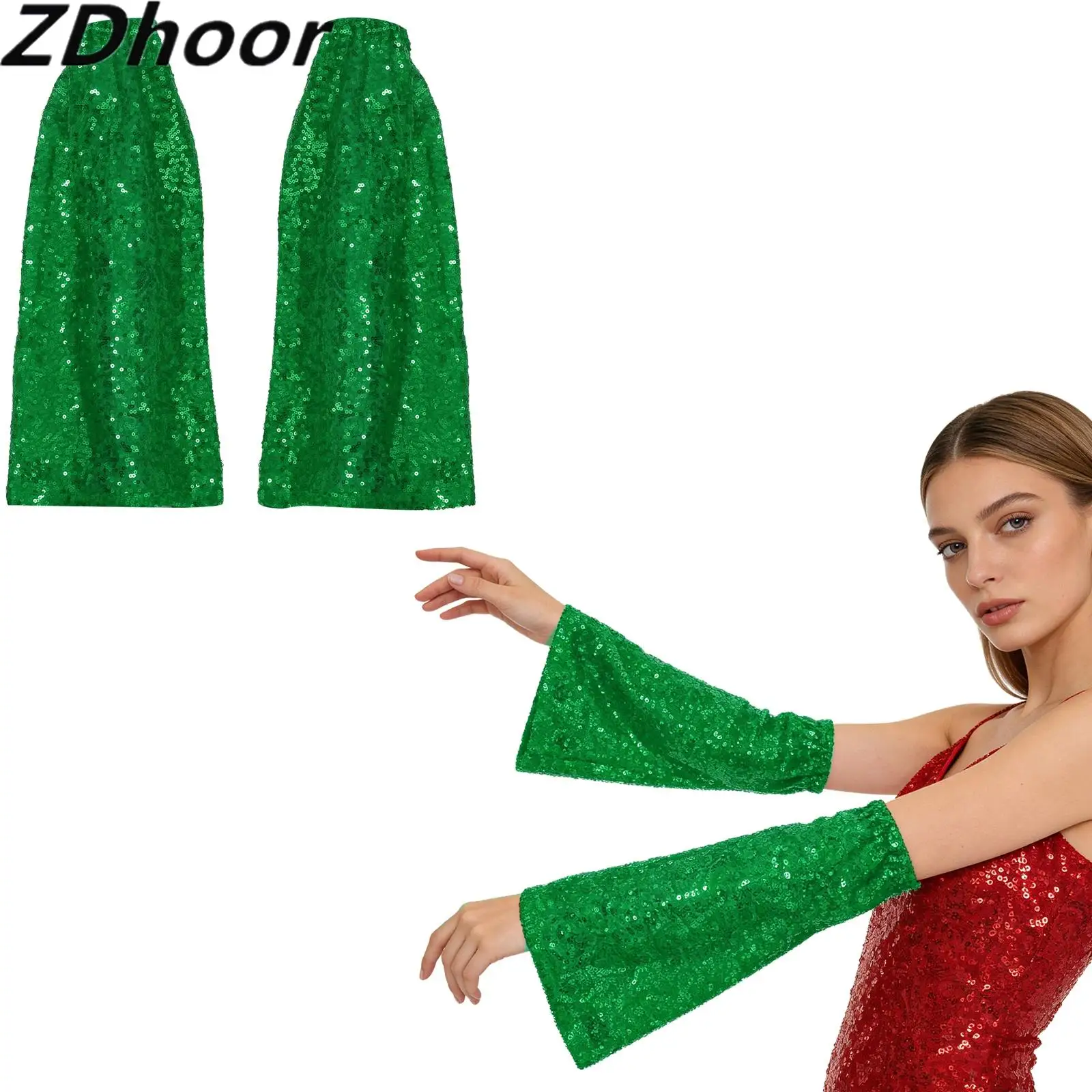 Shiny Sequins Arm Warmers Elastic Band Bell Wide Design for Women Halloween Christmas Stage Performance And Party