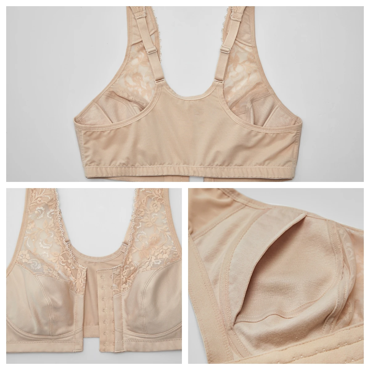 Lace Front Closure Bra For Women Underwear Cotton Wireless Full Figure Racerback Plus Size Bralette DD E F 42 44 46 48