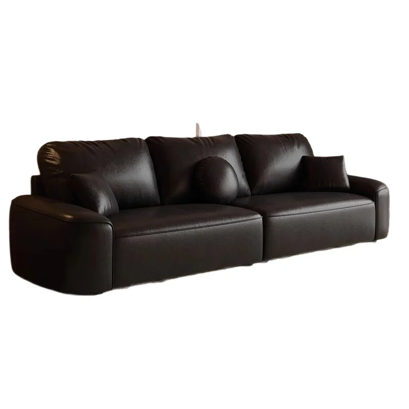 

Retro style cat scratching oil wax leather sofa, living room minimalist tofu block home straight row sofa
