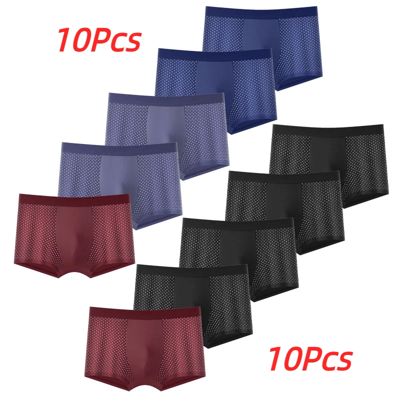 

10pcs Men's Underwear Men Boxer Shorts Ice Silk Mesh Boxershorts Plus Size Panties Summer Sexy Breathable Underpants 40-100KG