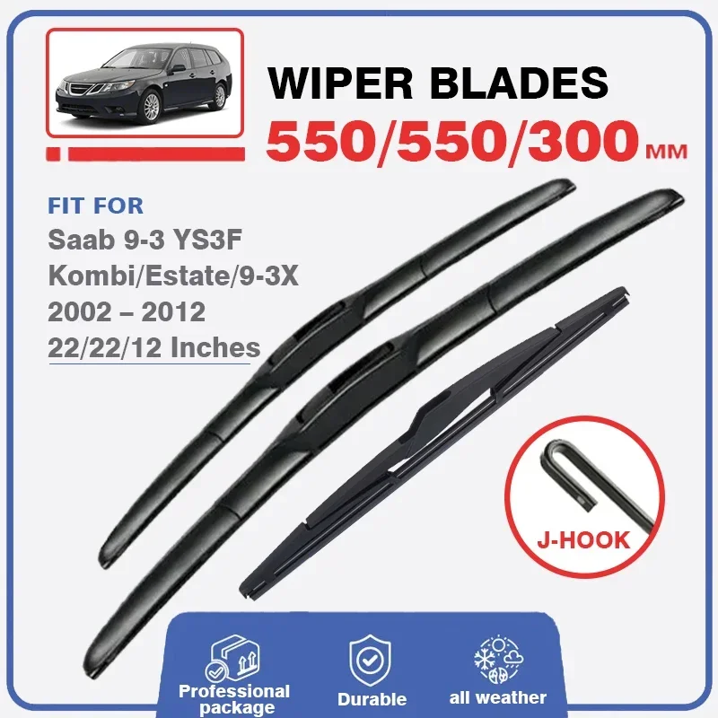 

Front Rear Wiper Blades For Saab 93 9 3 9-3 2002 - 2012 YS3F Kombi Estate 93x 9-3X Window Cutter Windshield Windscreen Brushes
