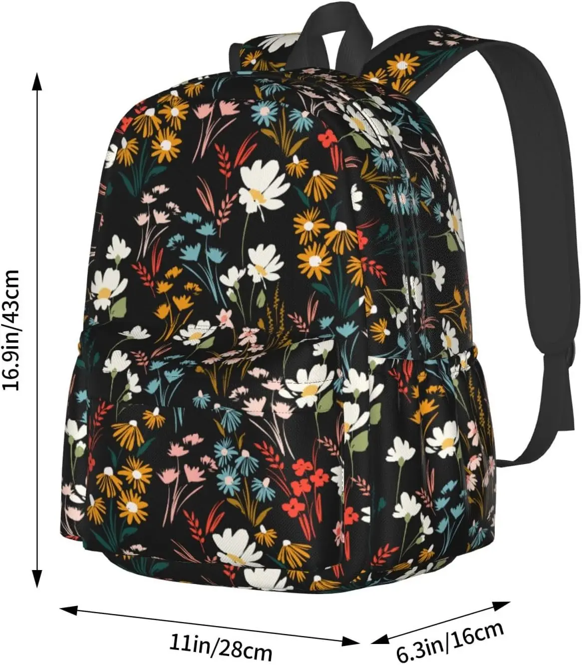 Mochila elegante con flores silvestres y correas de hombro acolchadas ajustables Mochilas para viajes universitarios