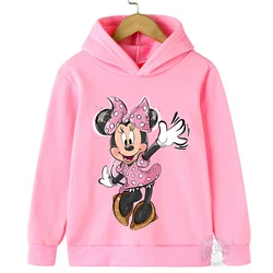 Disney Minnie Harajuku Printed Children's Hoodie for 3-14 Years Old Autumn Street Fashion Girls Sweatshirt Outdoor Sports Pullov