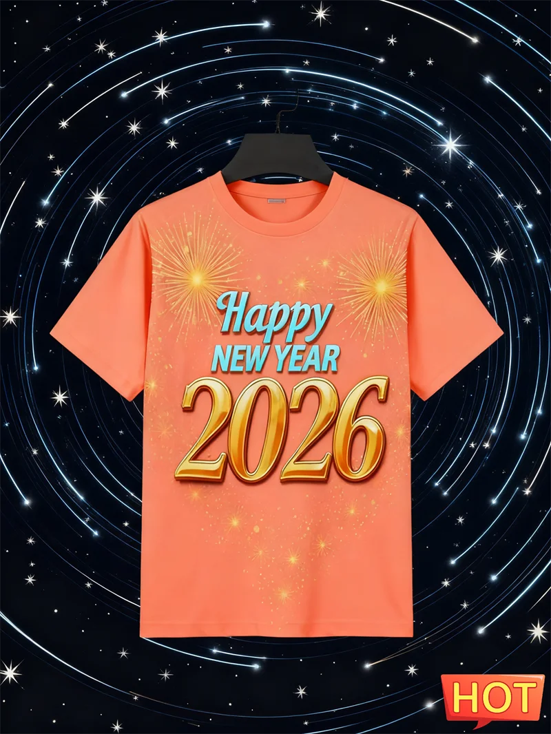 2026 السنة الجديدة الألعاب النارية الجرافيك تي شيرت موضة الرجال النساء قصيرة الأكمام ثلاثية الأبعاد مطبوعة تي شيرت فضفاض تنفس طاقم الرقبة تيز القمم #3