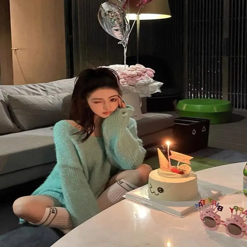 

Ленивый свитер, женский осенне-зимний новый дизайн с открытыми плечами, свободные тонкие вязаные топы с длинными рукавами, повседневный модный сексуальный пуловер