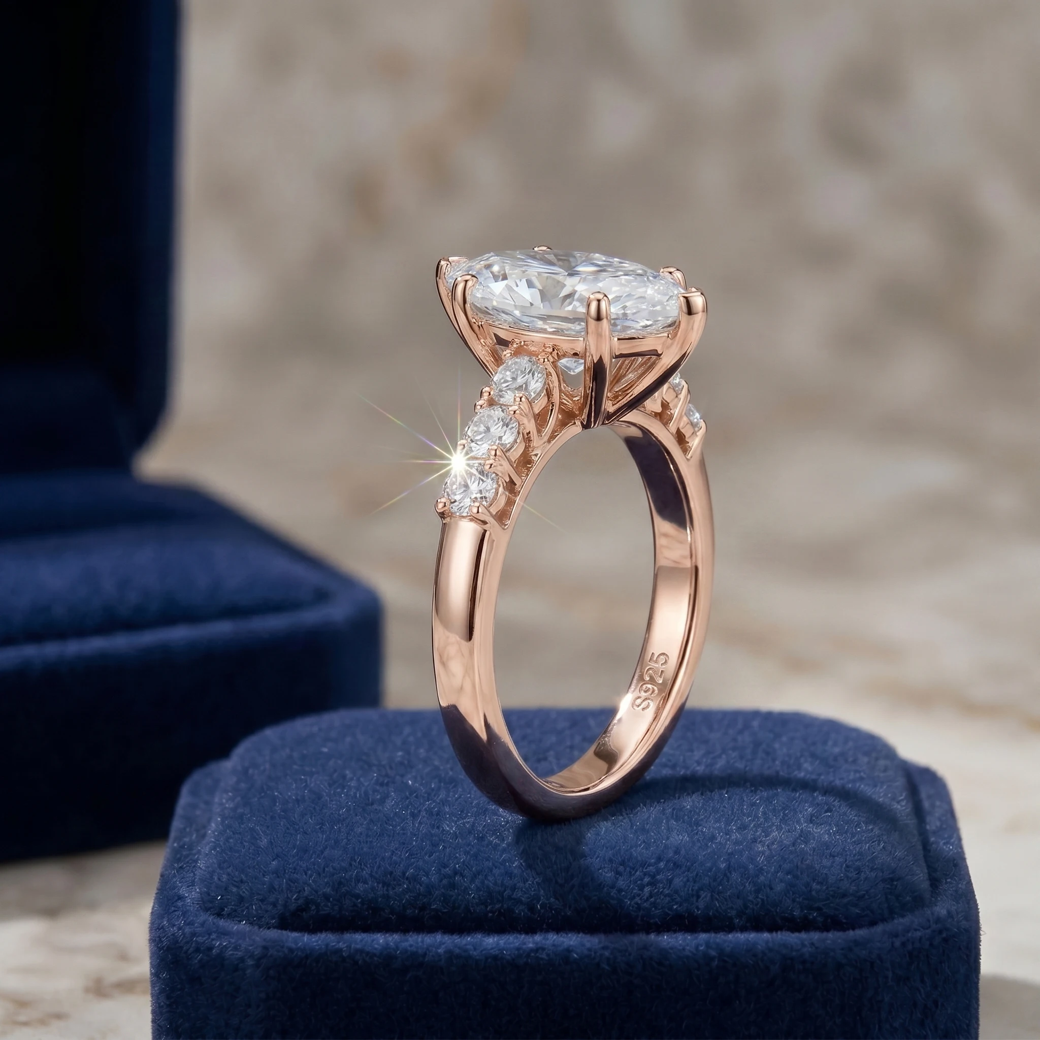 5 Karat Marquise Moissanit-Ring, 925 Sterling Silber, 6-Krappen-Fassung Ehering, Besteht Diamanttester, GRA-Qualität – Detail 16