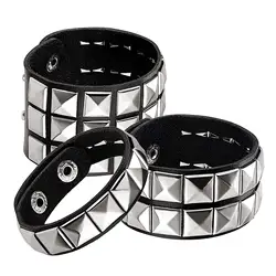 3Pcs Studded Punk Bracelets for Men Women Buckle Cuffs Pyramid Wristband Rivet Cuff Bangle  Wear Proms Rock Costumes Black
