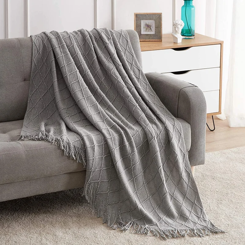 

European Textured Solid throw Blanket Soft knitted Blanket For Bed Couch coffee Sofa Cover Decor Blanket Bedspread With Tassel