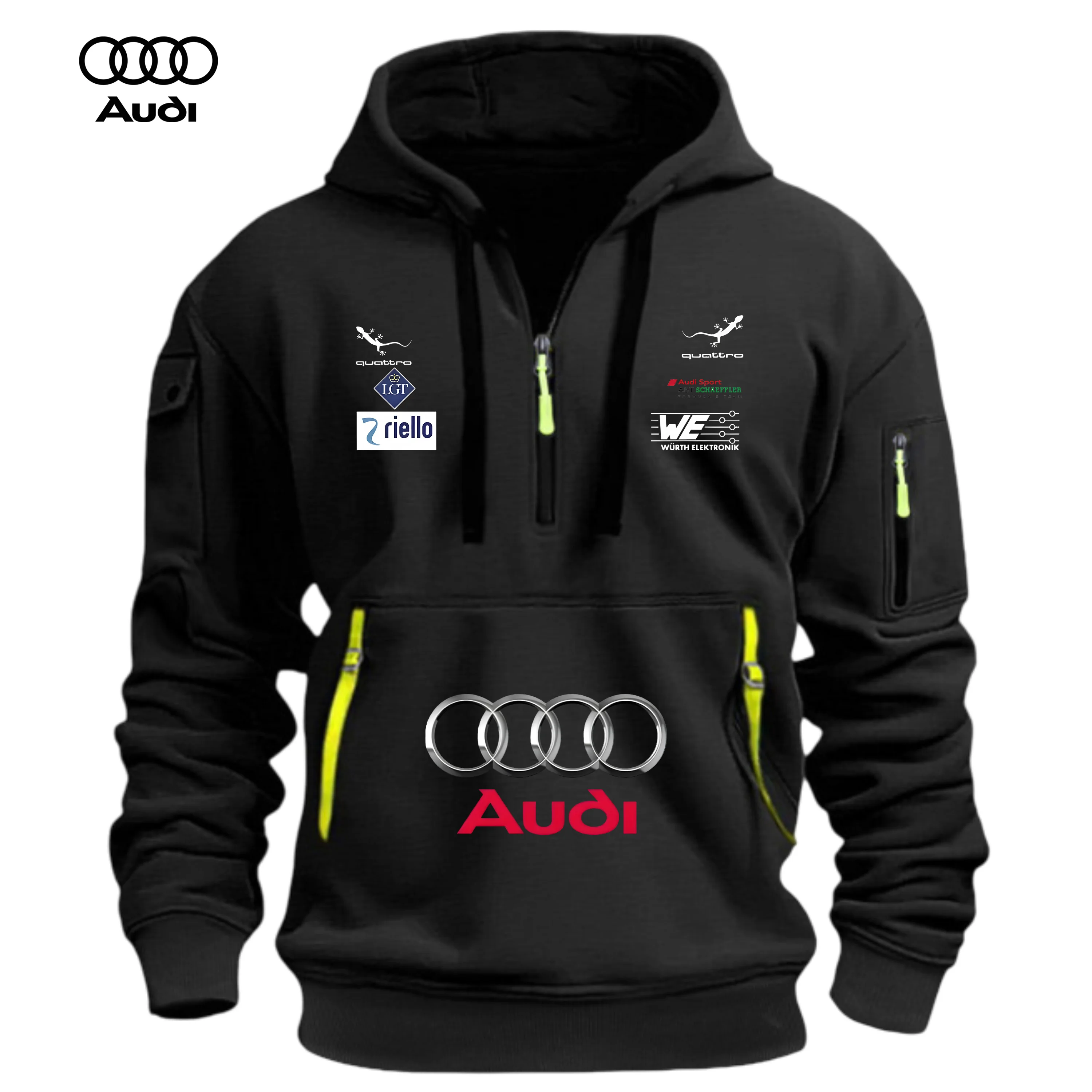 

Audi Men's Hooded Sport Coat Autumn/Winter New Outdoor Leisure Mid-Sleeve Zippered Hooded Coat Printed Style