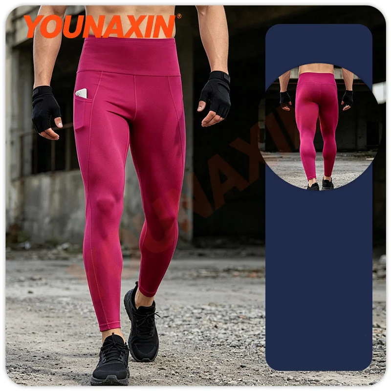 Men’s Sports Outdoor Yoga Trousers High-Stretch Quick-Drying Compression For Running Marathons Workouts Long Pants With Pockets
