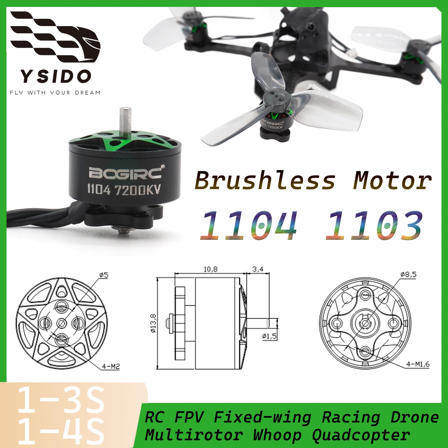 

1/4 шт. Бесколлекторный двигатель YSIDO 1104 1103 8000KV/11000KV для радиоуправляемых FPV-дронов, гоночных квадрокоптеров, мультироторов, Whoop-квадрокоптеров, запчасти для DIY-сборки