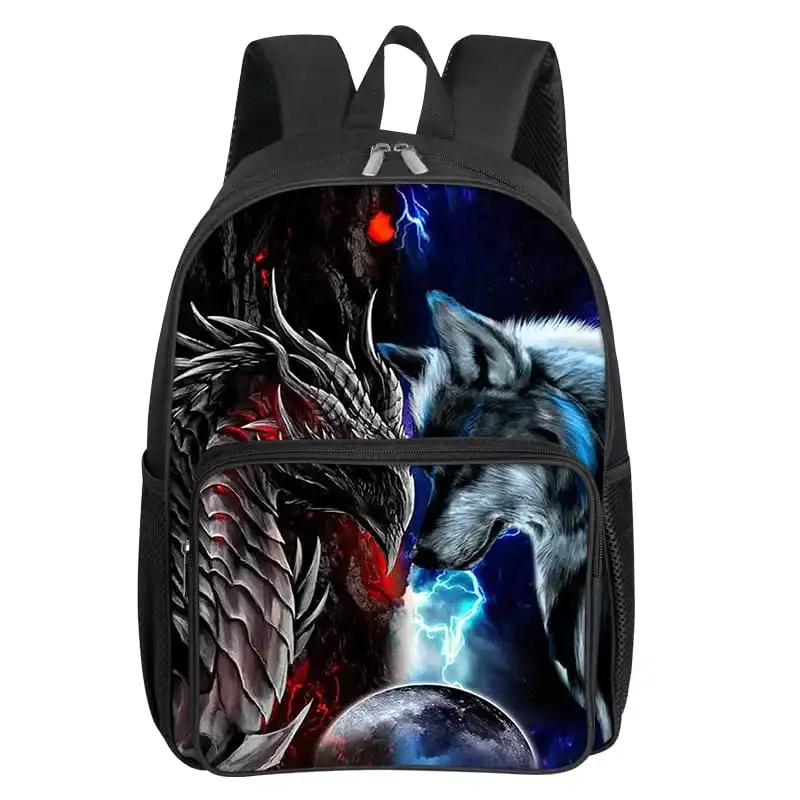 

Рюкзак с квадратным передним карманом и рисунком волка-дракона на молнии, большая вместимость для мальчиков и девочек, лучший подарок, детская школьная сумка с 3D мультяшным рисунком