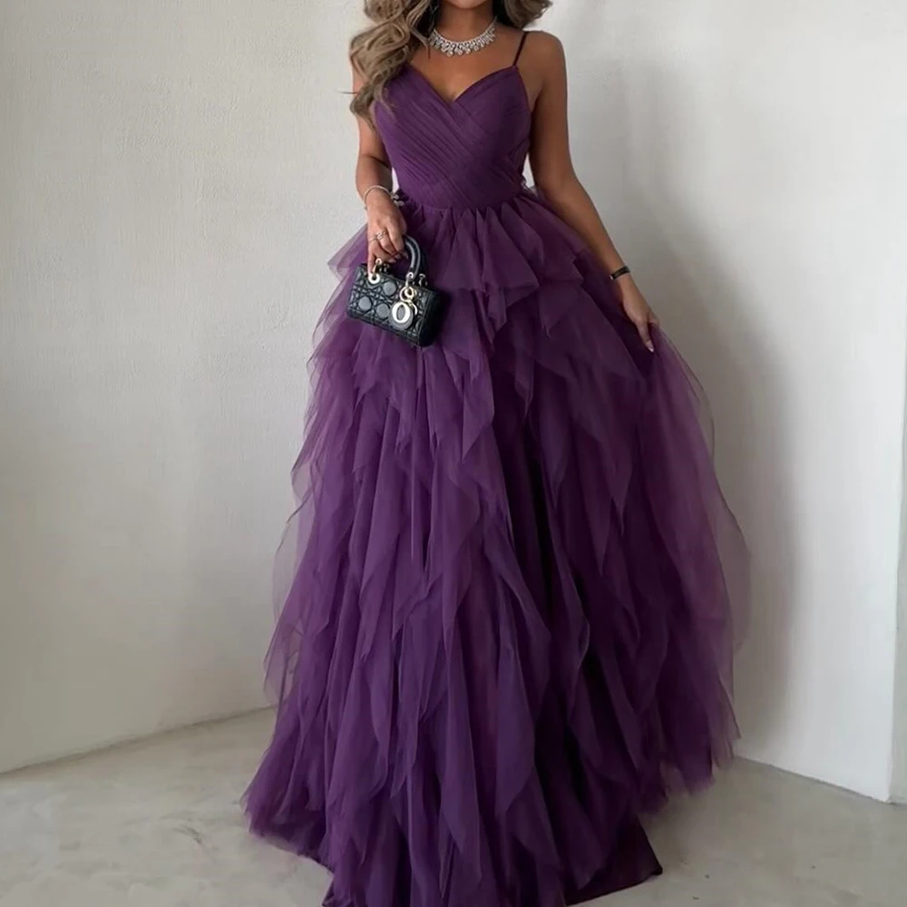 Exquisite and Temperament A-Line Sweetheart V-Neck Evening Dress Organza Floor Length Ruched Pleats  Backless Open Back