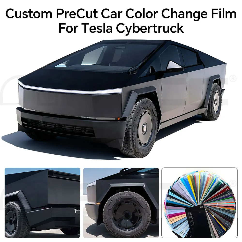 

Для Tesla CyberTruck 2024-2025 PET полностью матовая черная виниловая пленка для изменения цвета ПВХ автомобильная защитная пленка цветная пленка автомобильная пленка