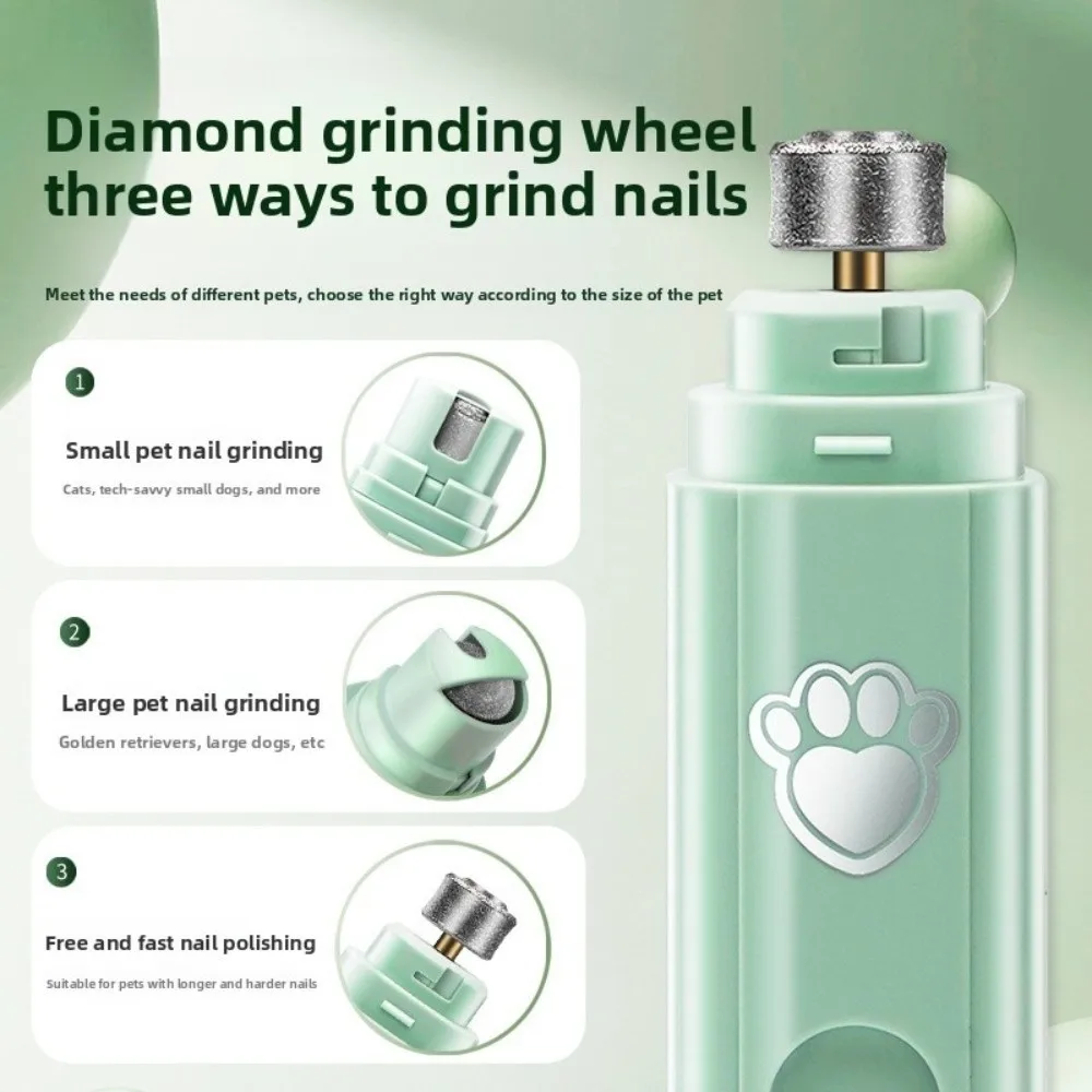 New USB Rechargeable Electric Dog Nail Grinder LED Light Green Pet Nail Clipper Polisher Wheel Pet Nail Trimmers Cat Accessories