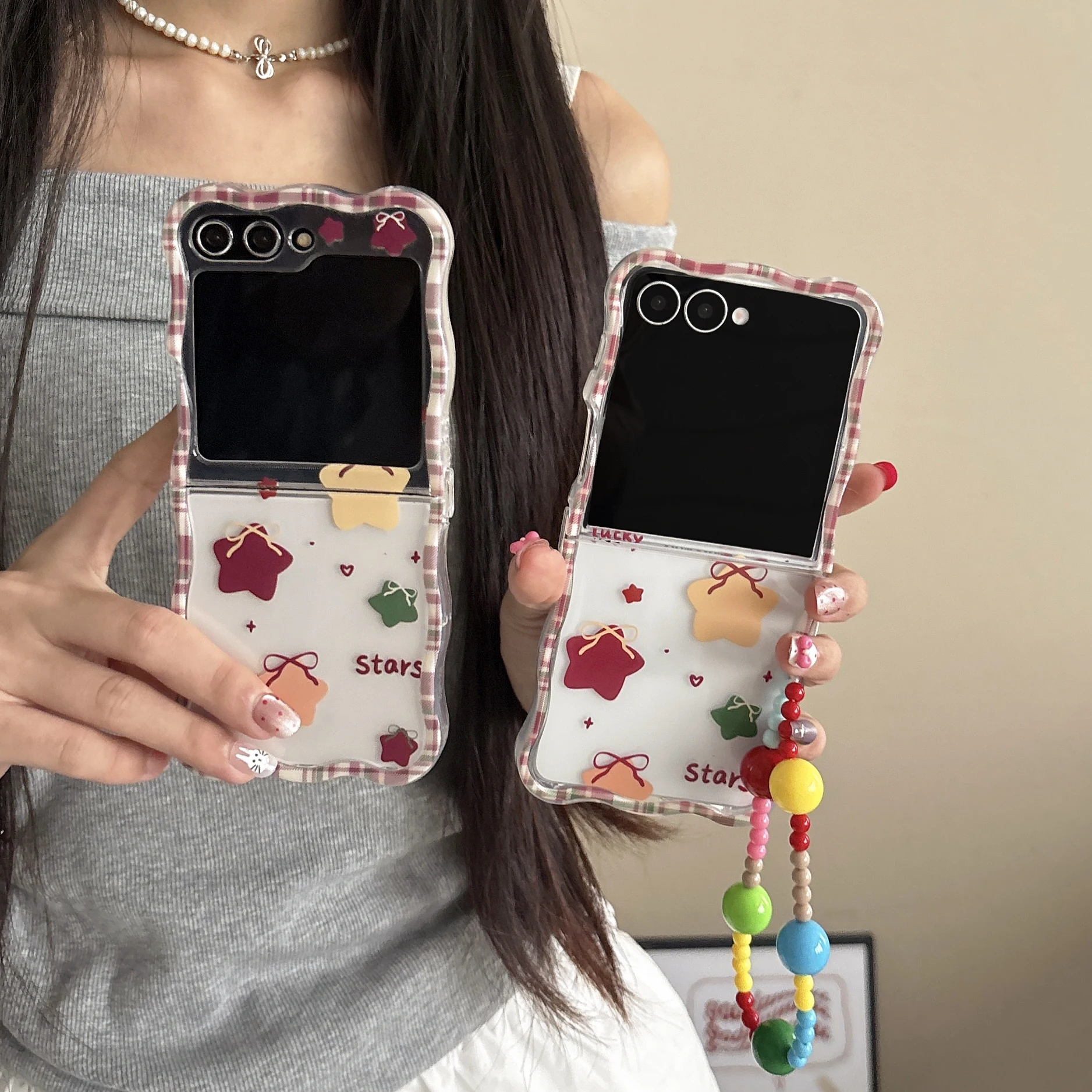 Retro karierten Stern Telefon Fall für Samsung Galaxy Z Flip 7 6 5 4 3 Abdeckung mit Lanyard Welle Telefon Abdeckung für Z Flip7 Flip6 Fall