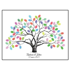Custom Name Date Fingerprint DIY Signature Tree Painting For Birthday,Baby Shower,Wedding Party Decoration Souvenir (No Frame)