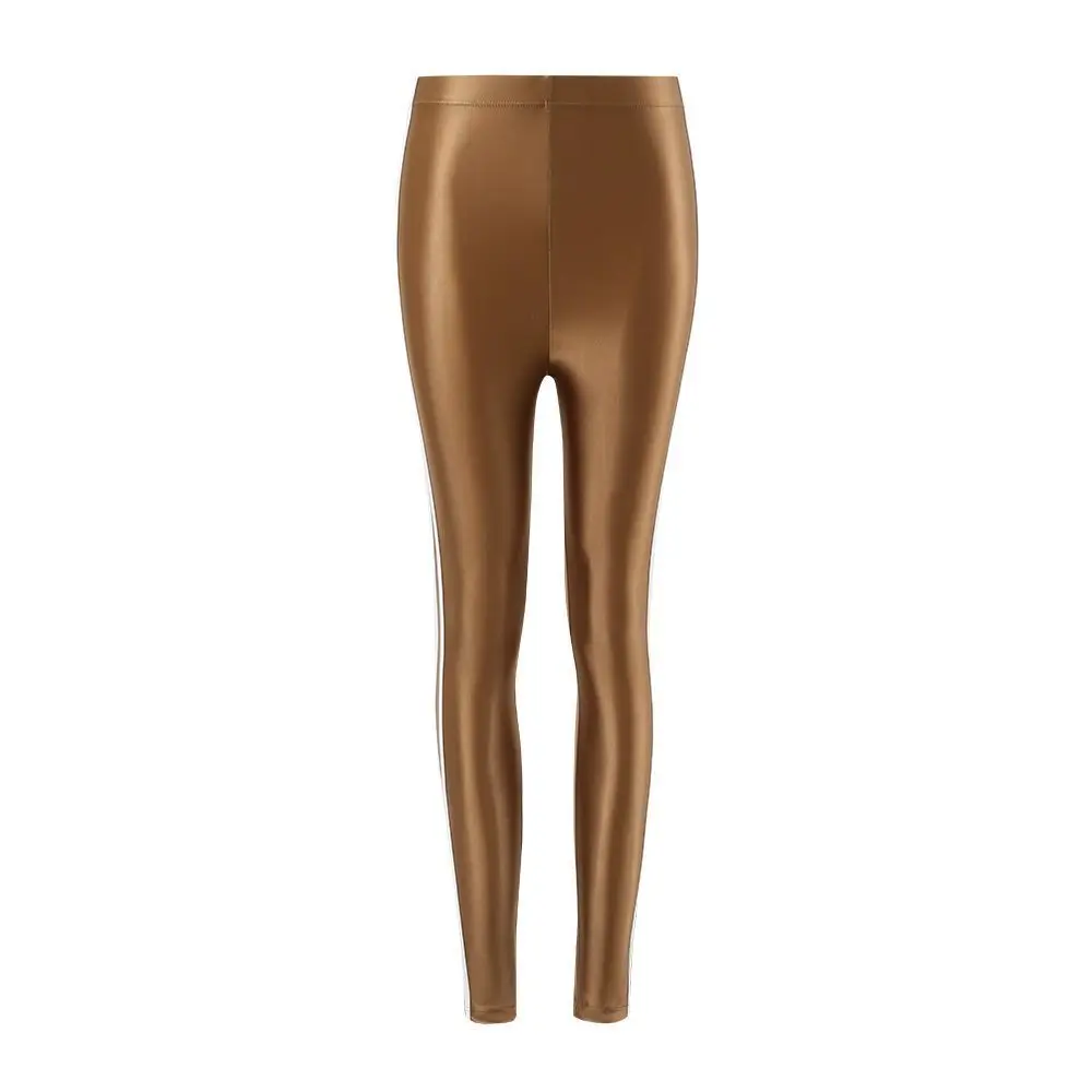 

Adult Glossy Striped Leggings Pants Men High Waist Satin Women Sexy Slim Seam Workout Leggings