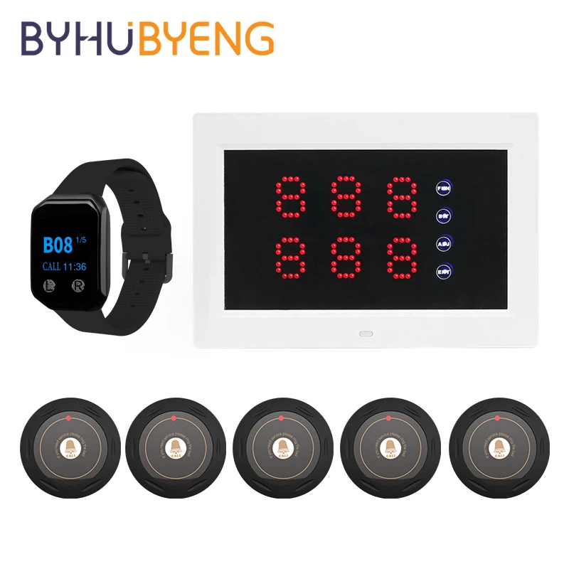 BYHUBYENG Watch Pager Screen System Beeper For Equipement Cafe Restaurant Bell Call Staff Desk Bipeur Appel Button Nurse Office