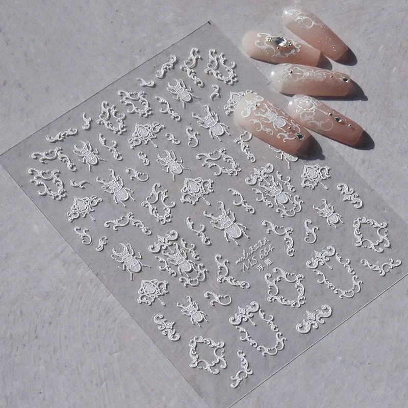 Halloween White Spider Shiny Terror Bandage Bunny Skeleton Candy Ghost Bat Cross Bear Skull Nail Art Tool Sticker Manicure Decal