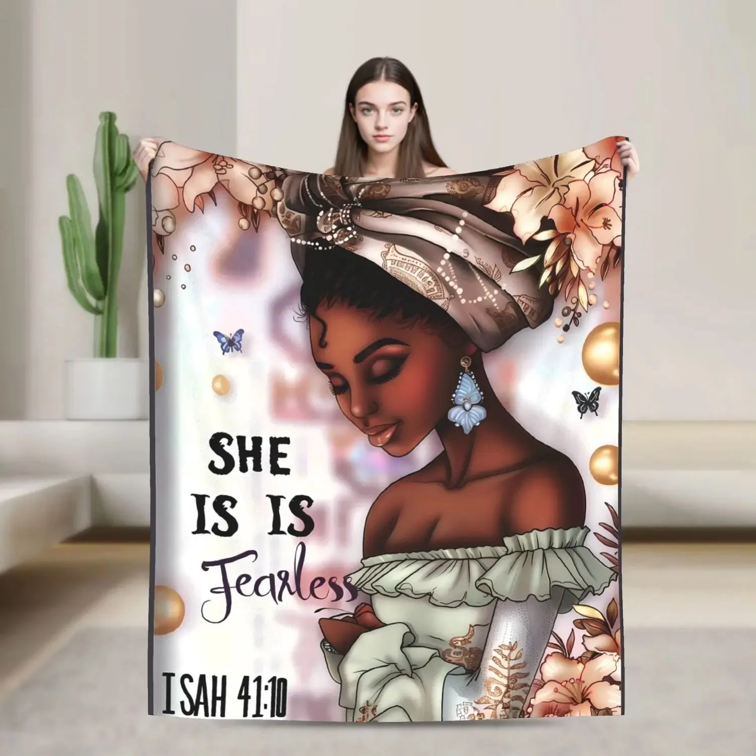 

280gsm Afro-American Woman Blanket - Art Print Soft Fleece Throw