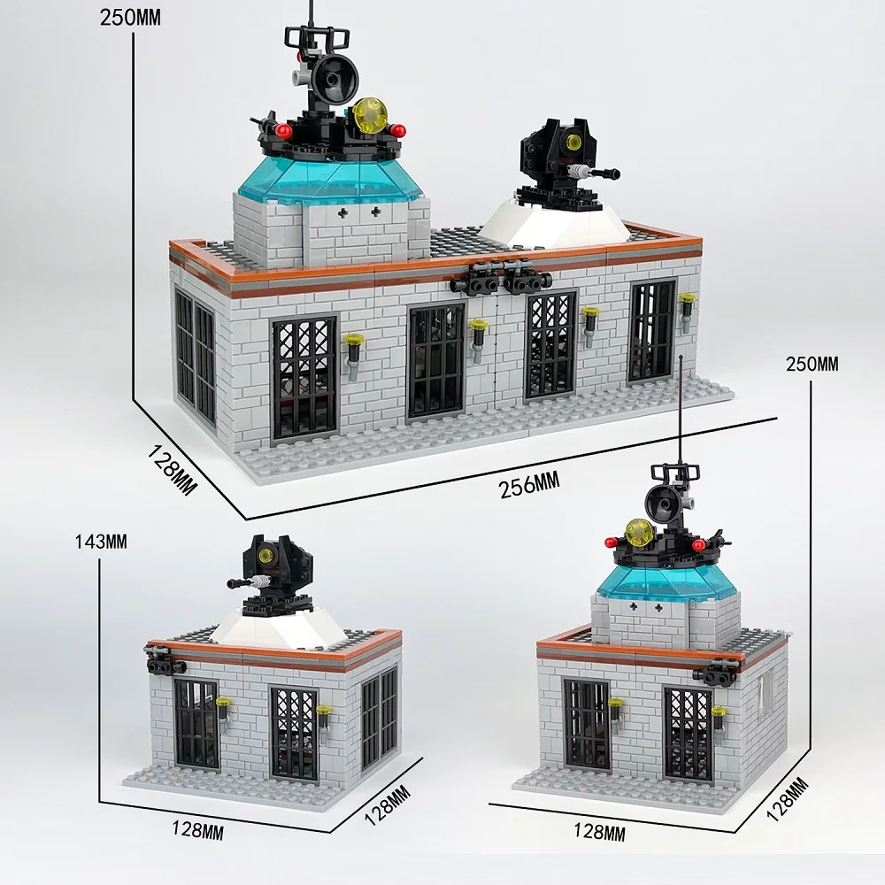 Militarys Scene Sea Iceland Prison Jail Sea Prisoner Police Station Wire Mesh Cage Building Blocks Adults Sets Bricks MOC Gift