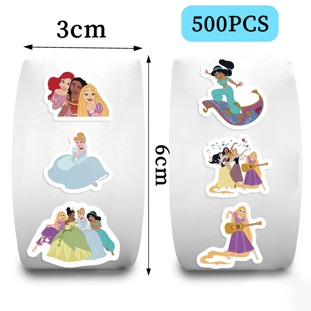 500 Stück/Rolle Kawaii Disney Prinzessinnen Siegelaufkleber Rapunzel Belle Cartoon-Etiketten Graffiti Schreibwaren Handyhülle Laptop – Detail 3