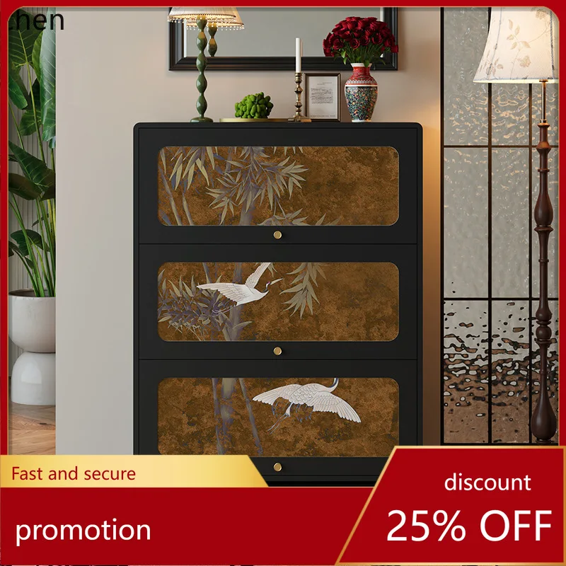 

ZML Entrance Cabinet for Home Living Room Wall-Mounted Integrated Solid Wood Multi-Functional Storage Cabinet