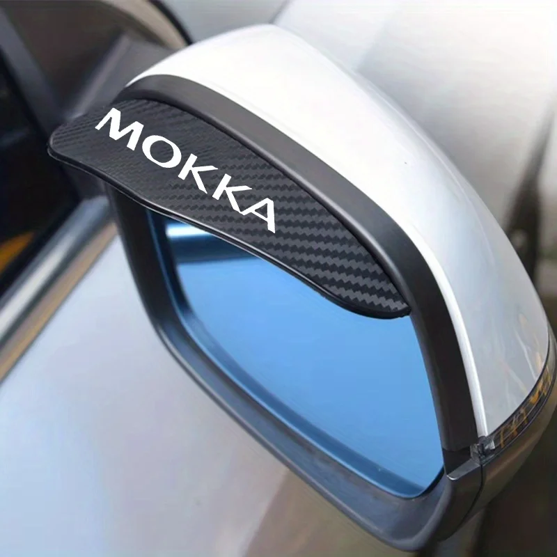 2 pçs espelho retrovisor do carro chuva sobrancelha viseira de fibra carbono retrovisor do carro lado neve sol viseira capa chuva para opel mokka