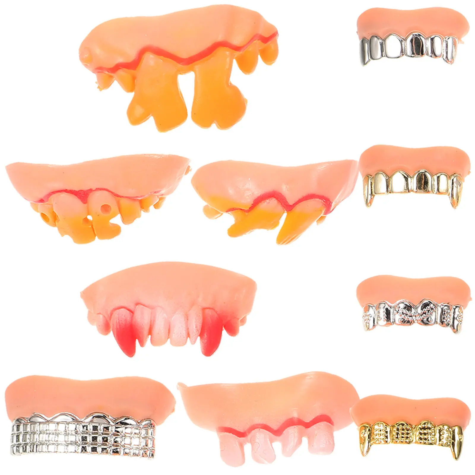 

10Pcs Fake Teeth Funny Props Halloween Party Costume Accessory for Cosplay Masquerade Unique Decorative Fake Teeth for Adults