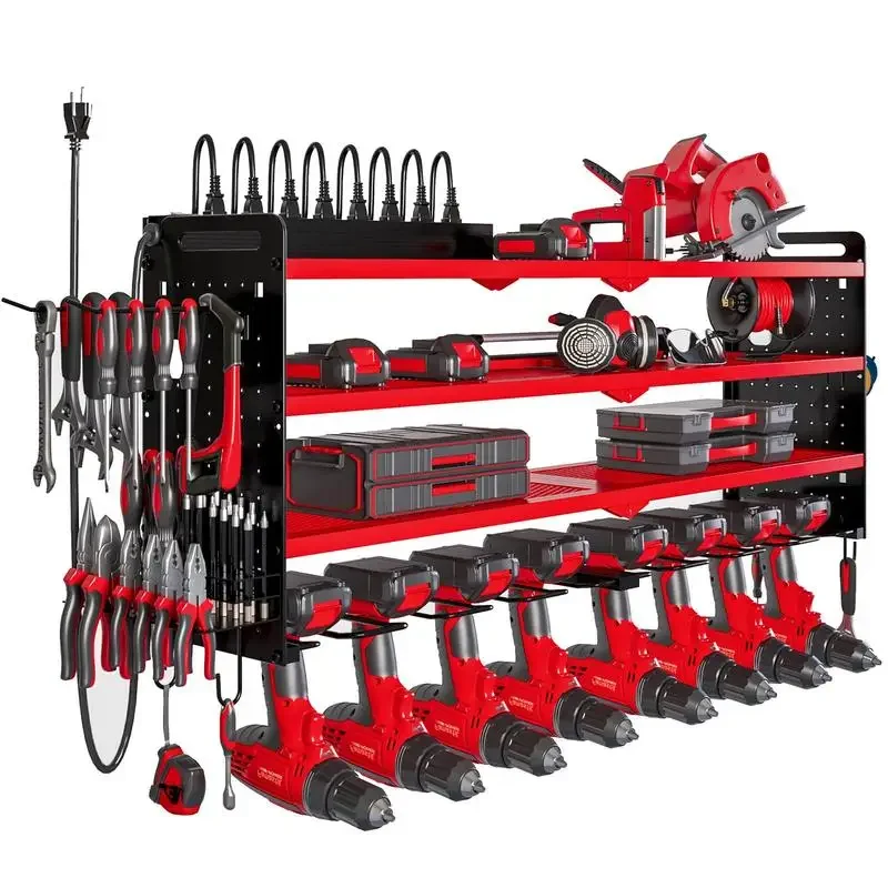 Hausneed Power Tool Organizer with 8 Charging Station, Cordless Drill Organizer,8 Drill Holder,4 Layers Large Capacity